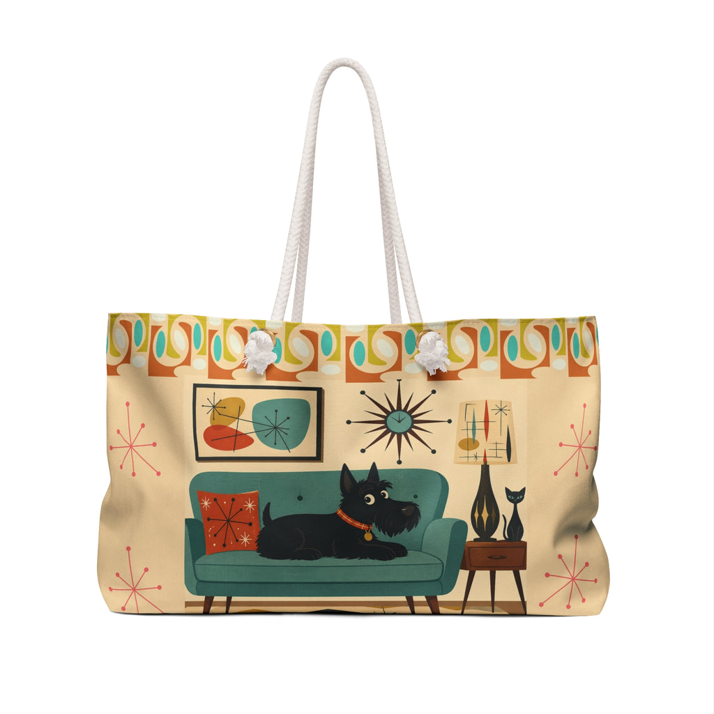 Mid Century Living Room Scottie Dog Weekender Bag | Retro Atomic Home Decor Tote