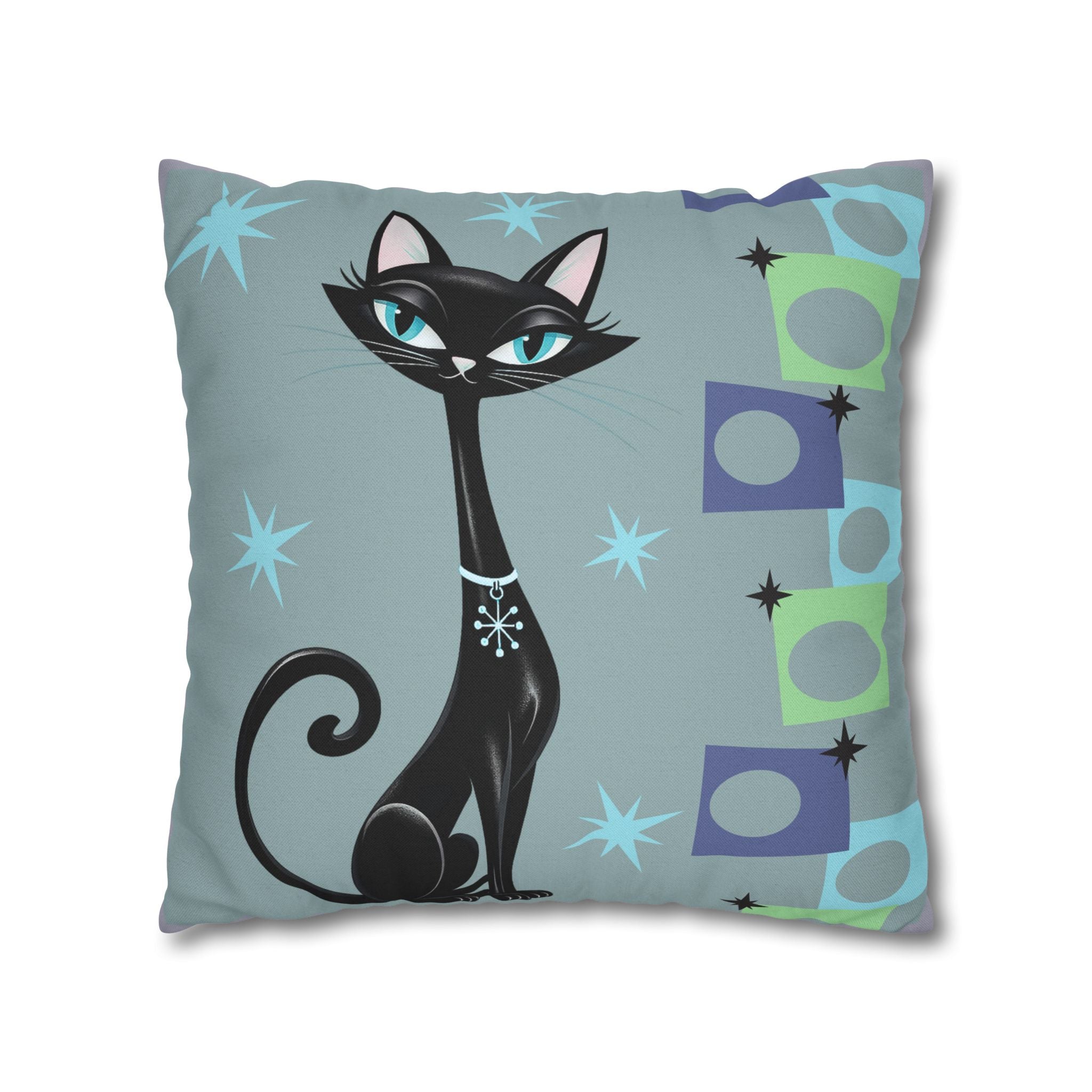 Retro Atomic Black Cat Pillowcase | Square Polyester Throw Pillowcase MCM