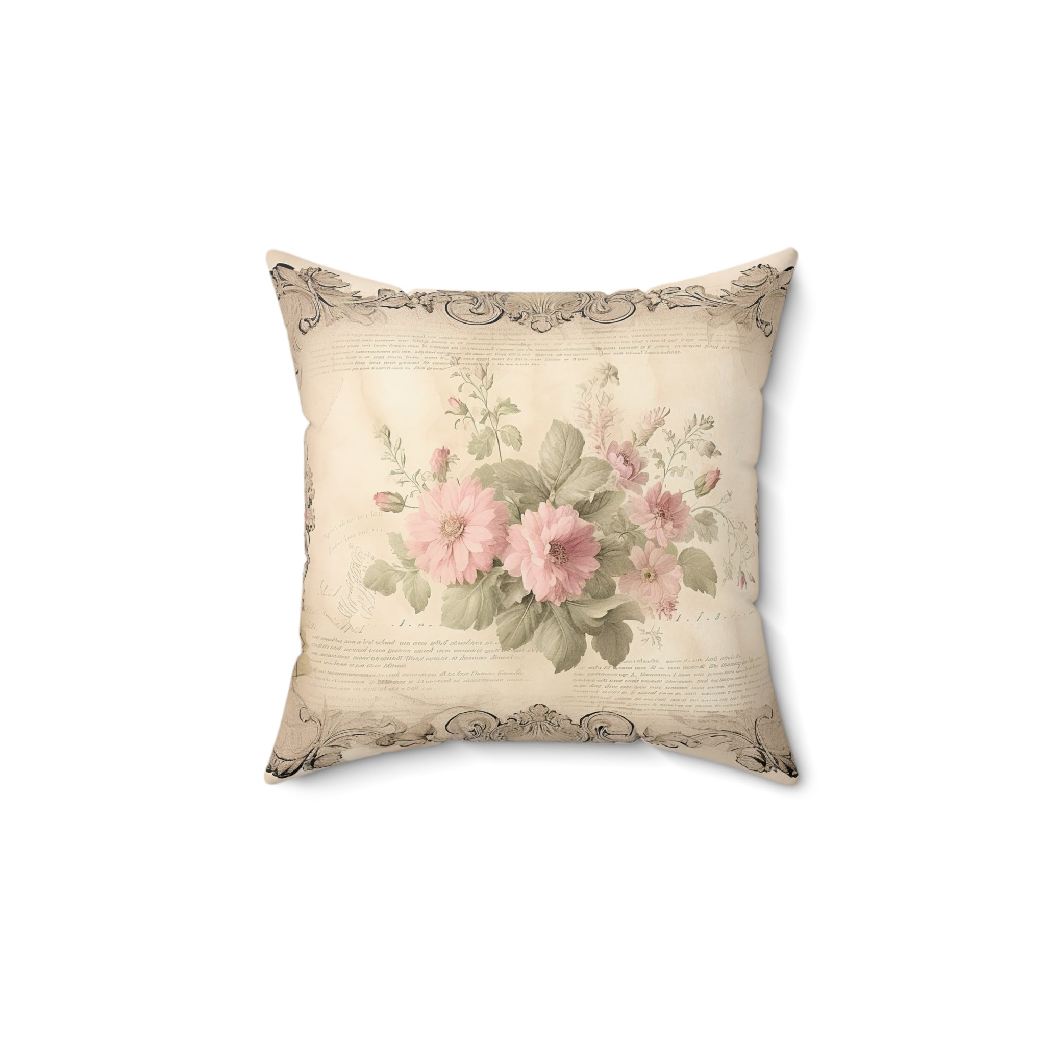 Vintage Floral Decorative Pillow - Shabby Chic Pink Rose Accent Cushion