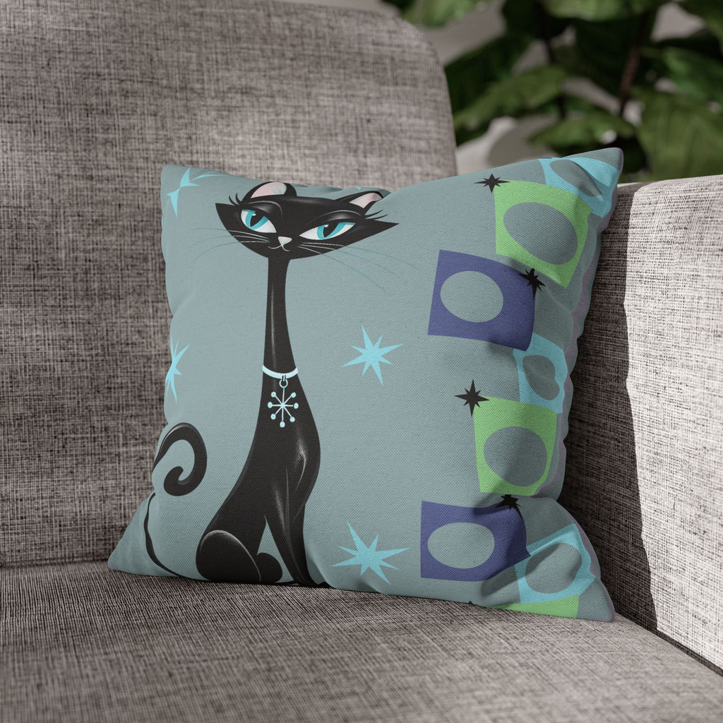 Retro Atomic Black Cat Pillowcase | Square Polyester Throw Pillowcase MCM