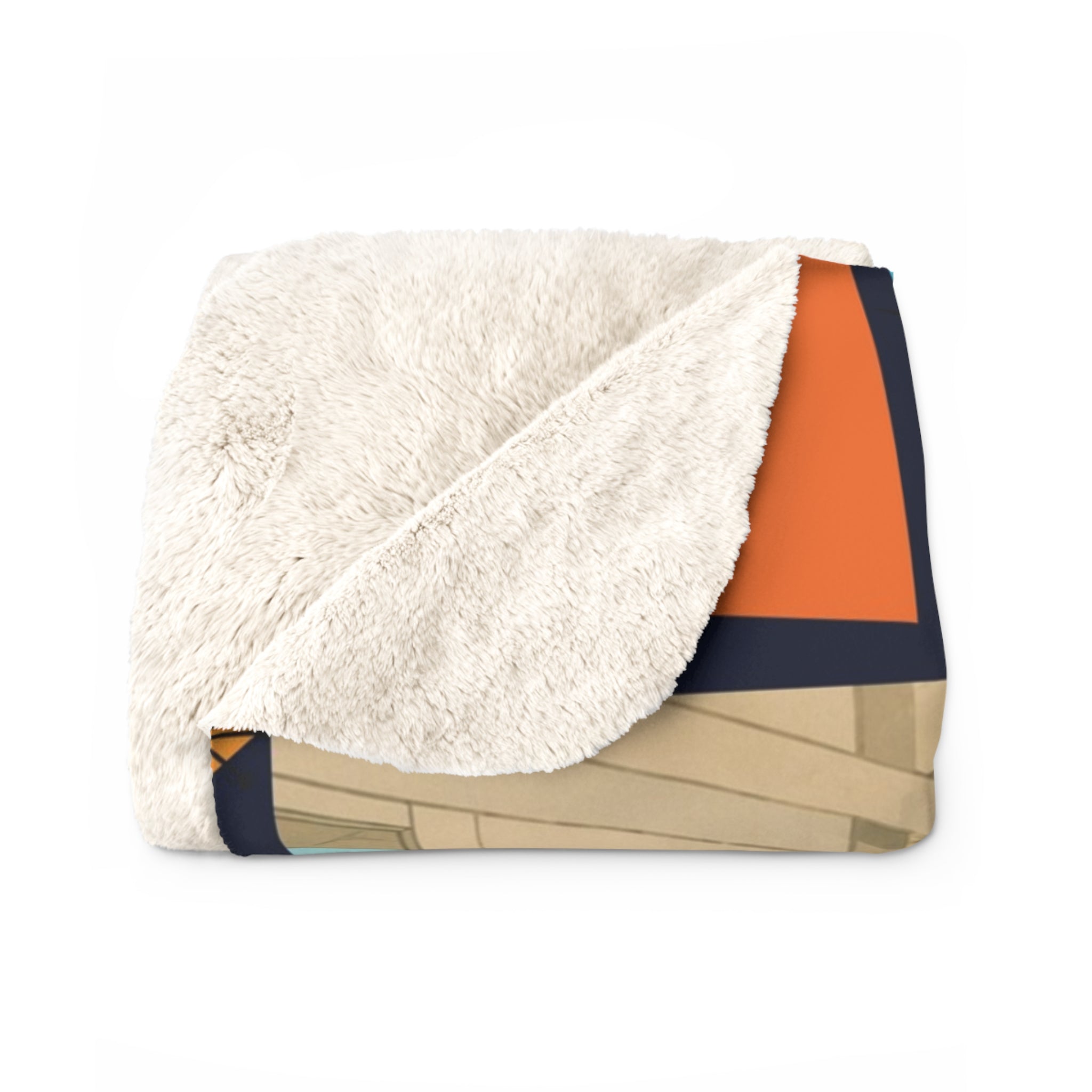 Retro Living Room Poodle Sherpa Fleece Blanket | Mid Century Dog Patio Scene