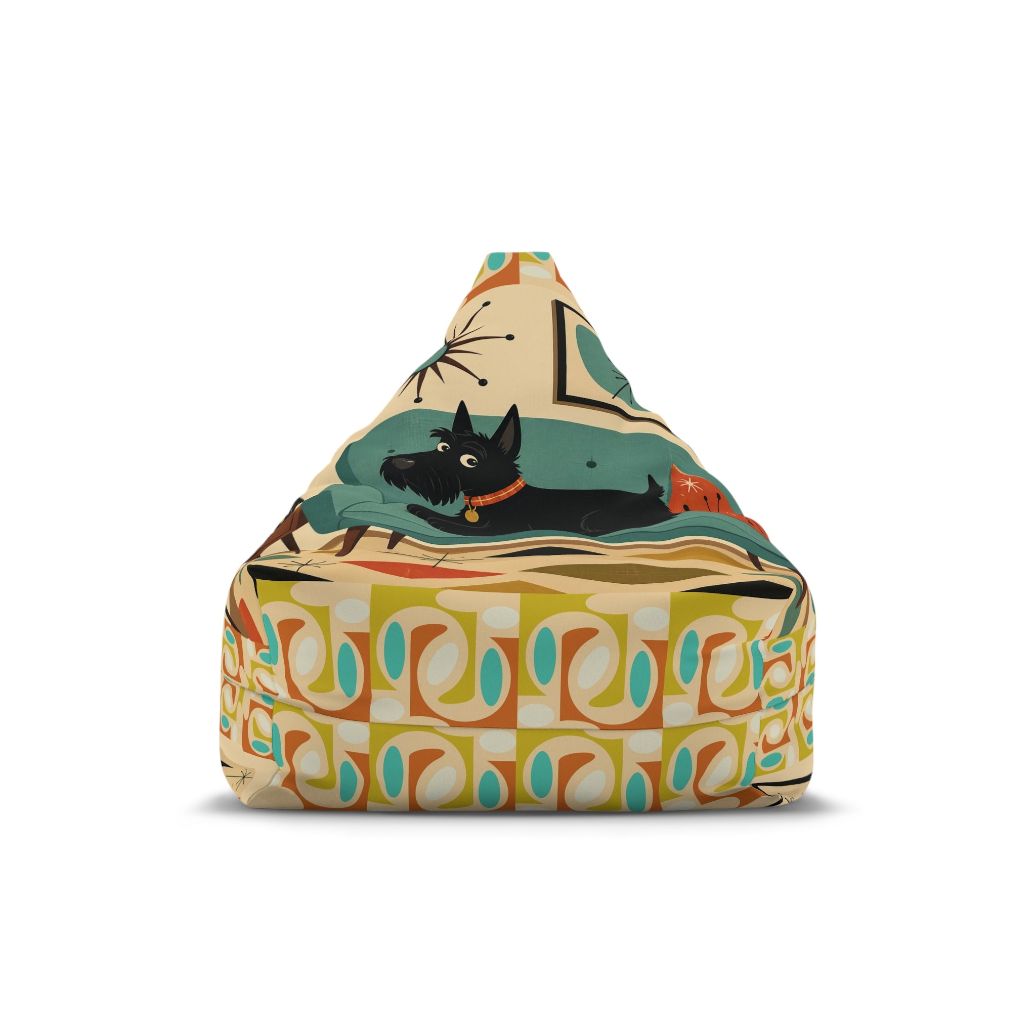 Retro Mid-Century Scotty Dog Pattern Bean Bag Chair Cover | Geometric Pet Print