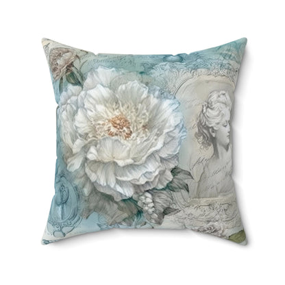 Blue white shabby chic Square Pillow, vintage inspired home decor, floral retro throw scatter cushion