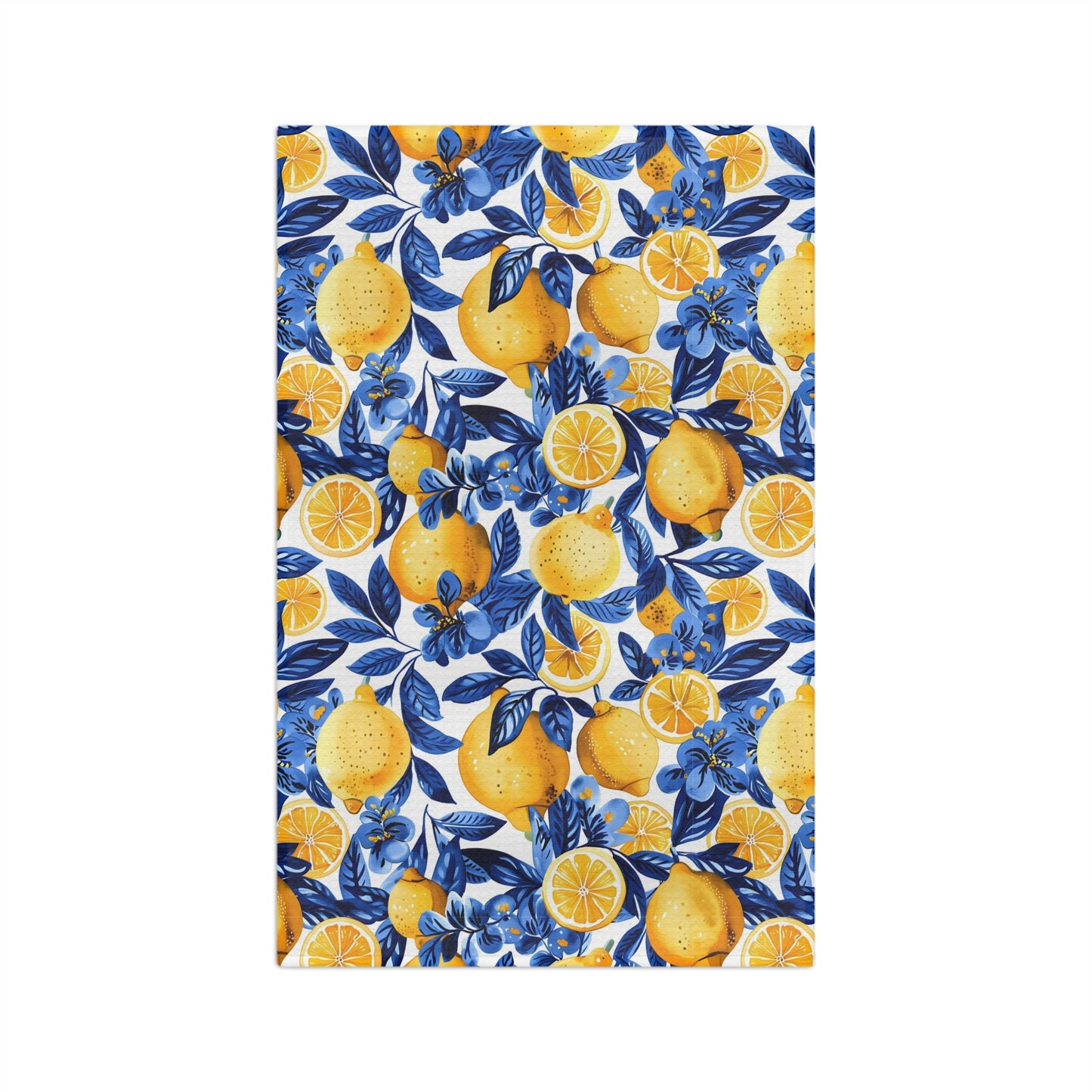 Lemons design Microfiber Tea Towel, yellow and blue, kitchen accessory, fruit design, kitchen towel