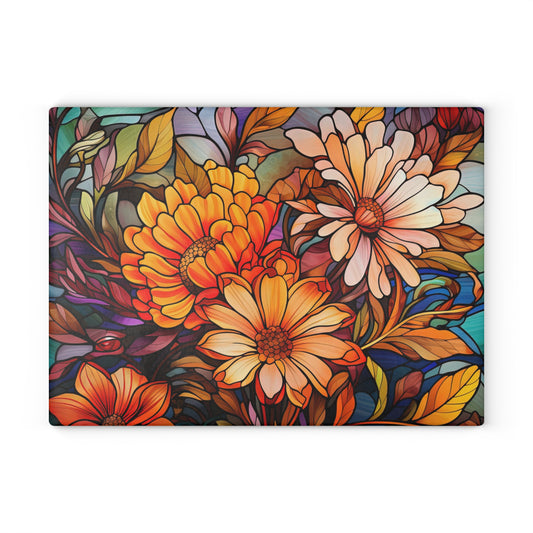 Autumn stained glass look fall design Glass Cutting Board