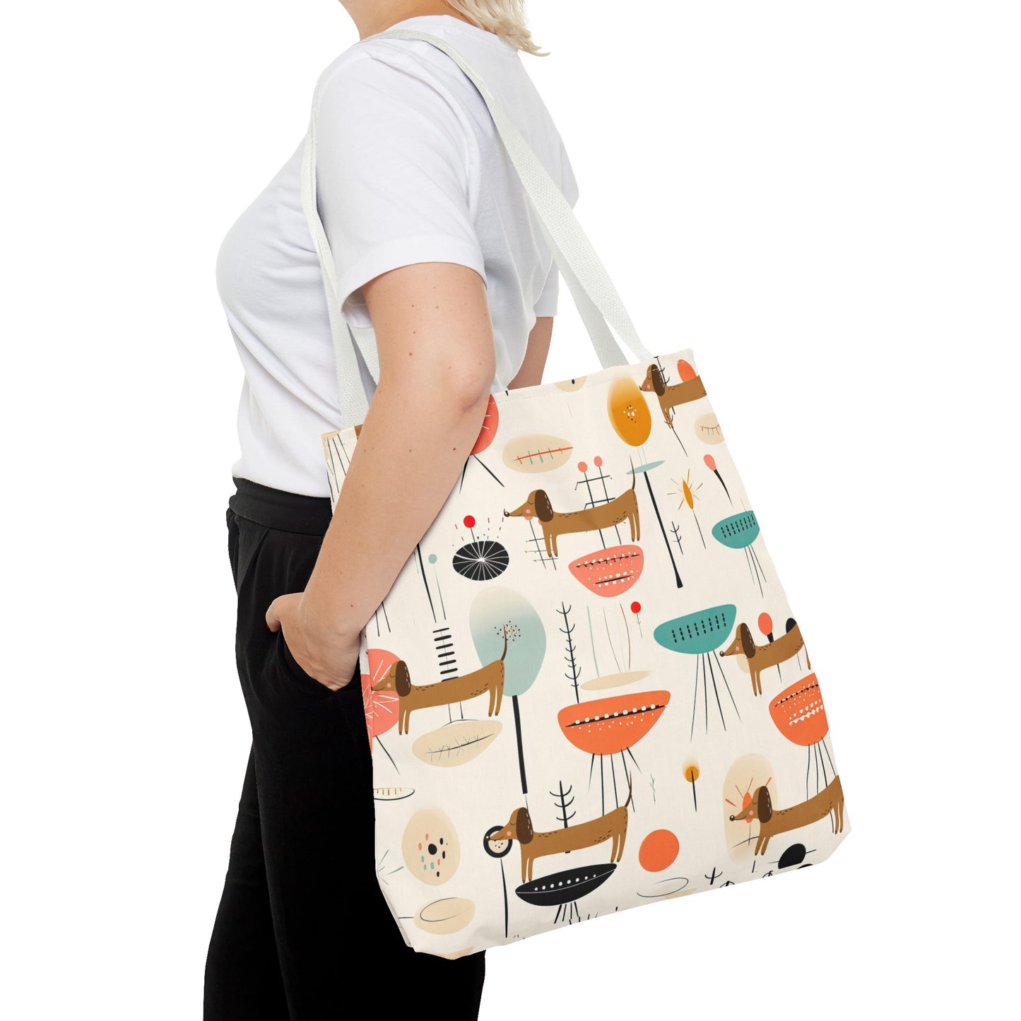 Tote Bag, Mid Century Modern Dachshund tote bag, carry bag, dog lover, beach, shopping, book bag, overnight or day trip tote bag