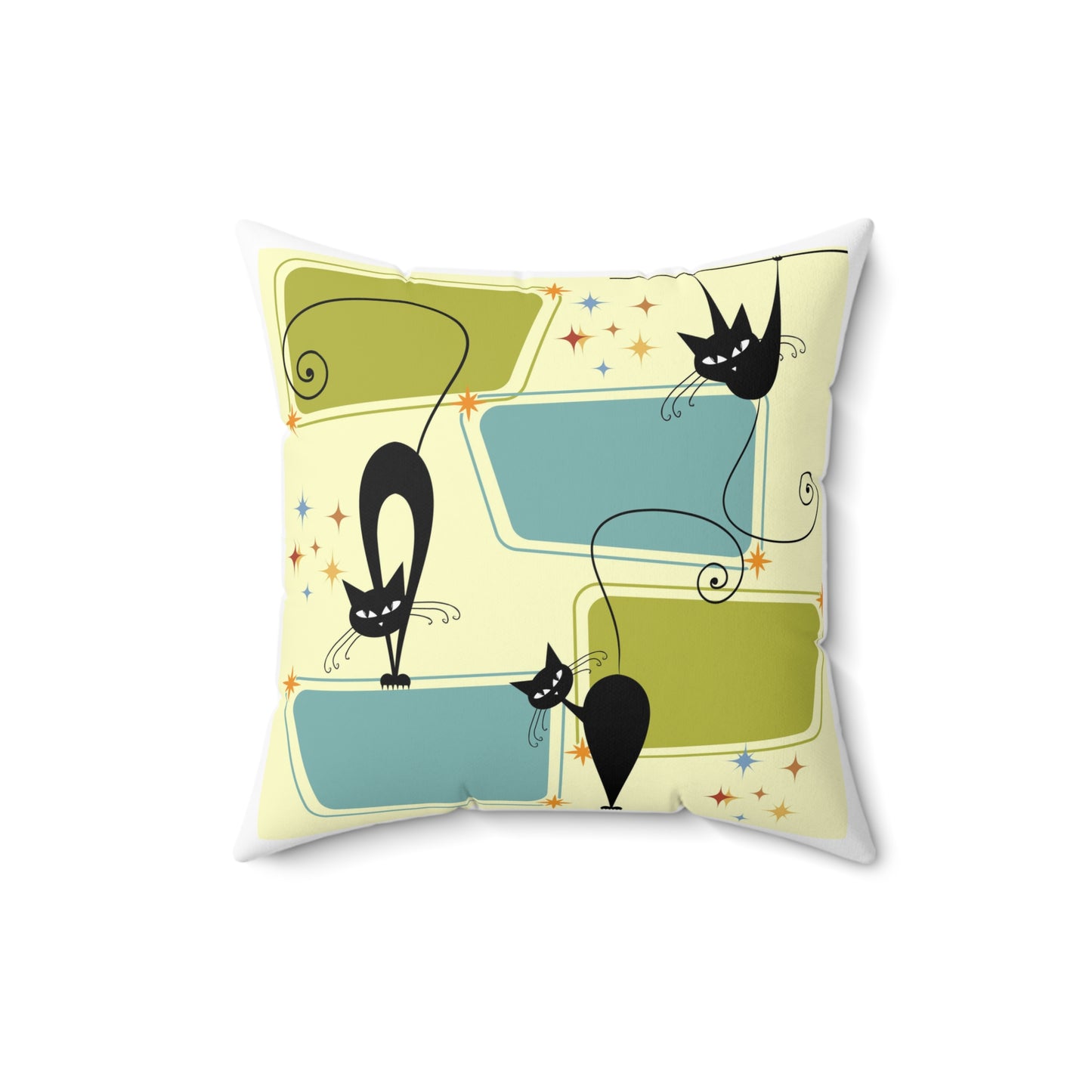 Fun mid century modern atomic cat retro inspired Spun Polyester Square Pillow, scatter throw cushion, vintage modern