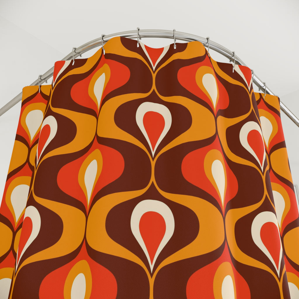 Retro 1970s Geometric Shower Curtain — Orange Brown Mod Pattern