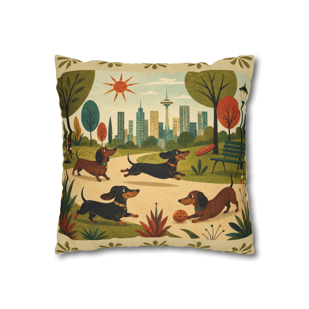 MCM Dachshund Park Scene Pillowcase | Square Decorative Throw Pillowcase - COVER ONLY