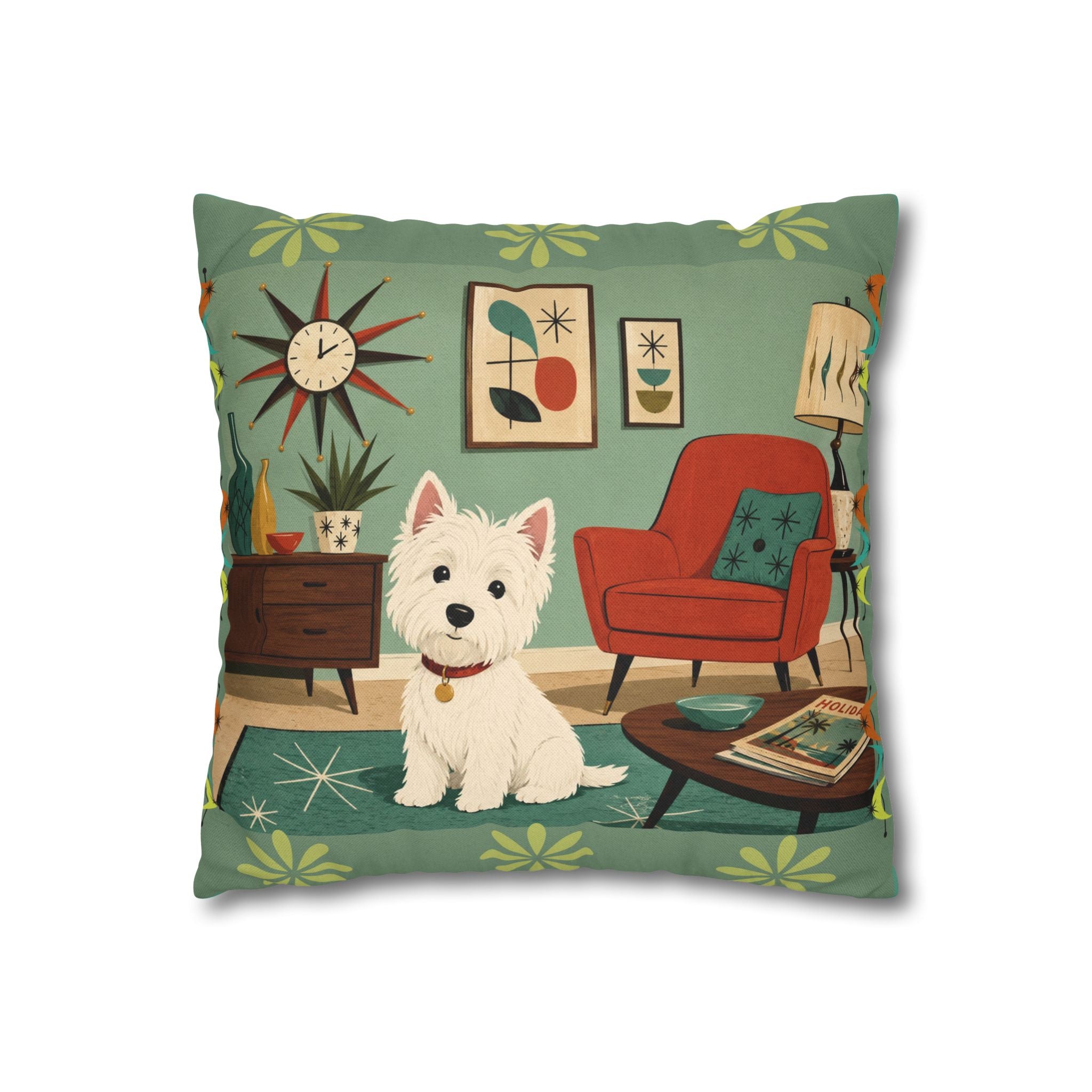 Retro Westie Dog Retro Living Room Pillowcase | Square Throw Pillowcase - COVER ONLY
