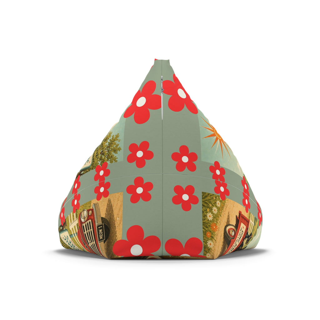 Atomic cat Retro Red Daisy Pattern Bean Bag Chair Cover | Floral Boho Decor