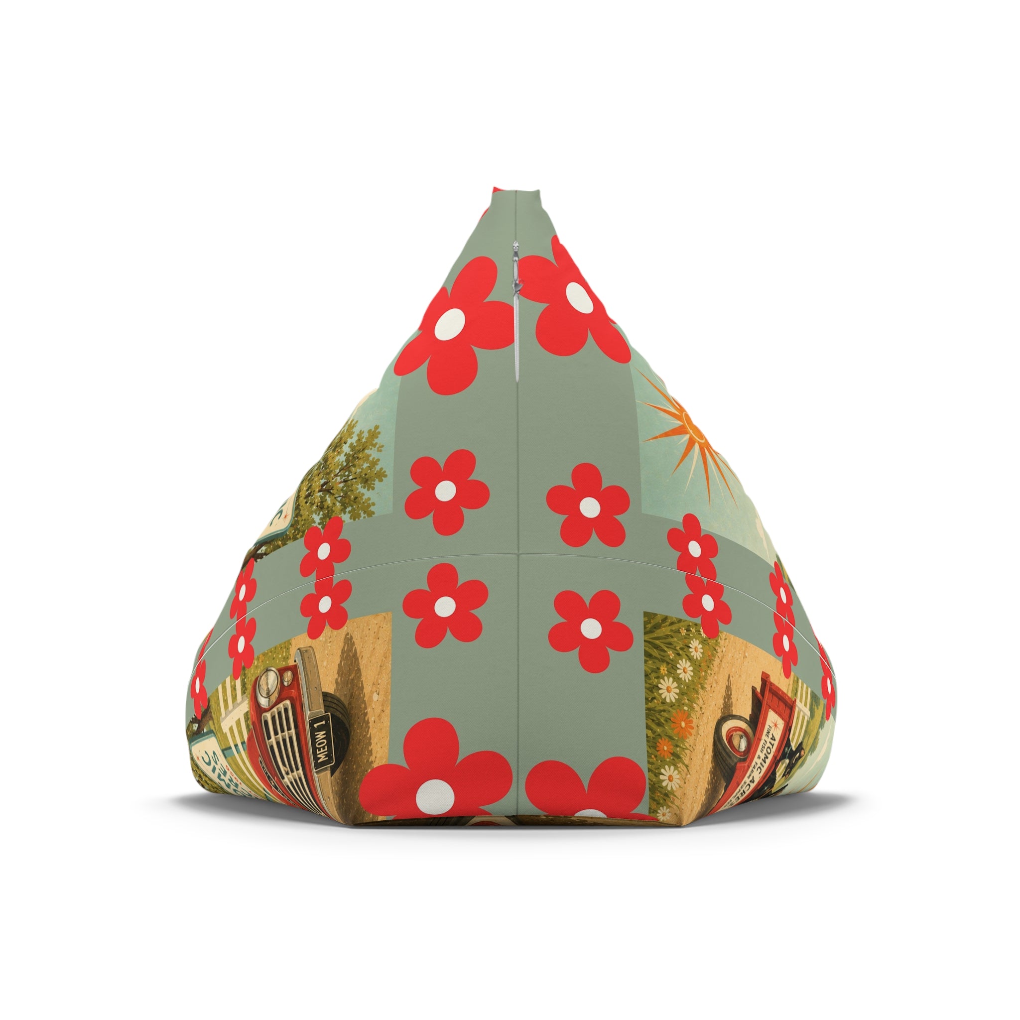 Atomic cat Retro Red Daisy Pattern Bean Bag Chair Cover | Floral Boho Decor
