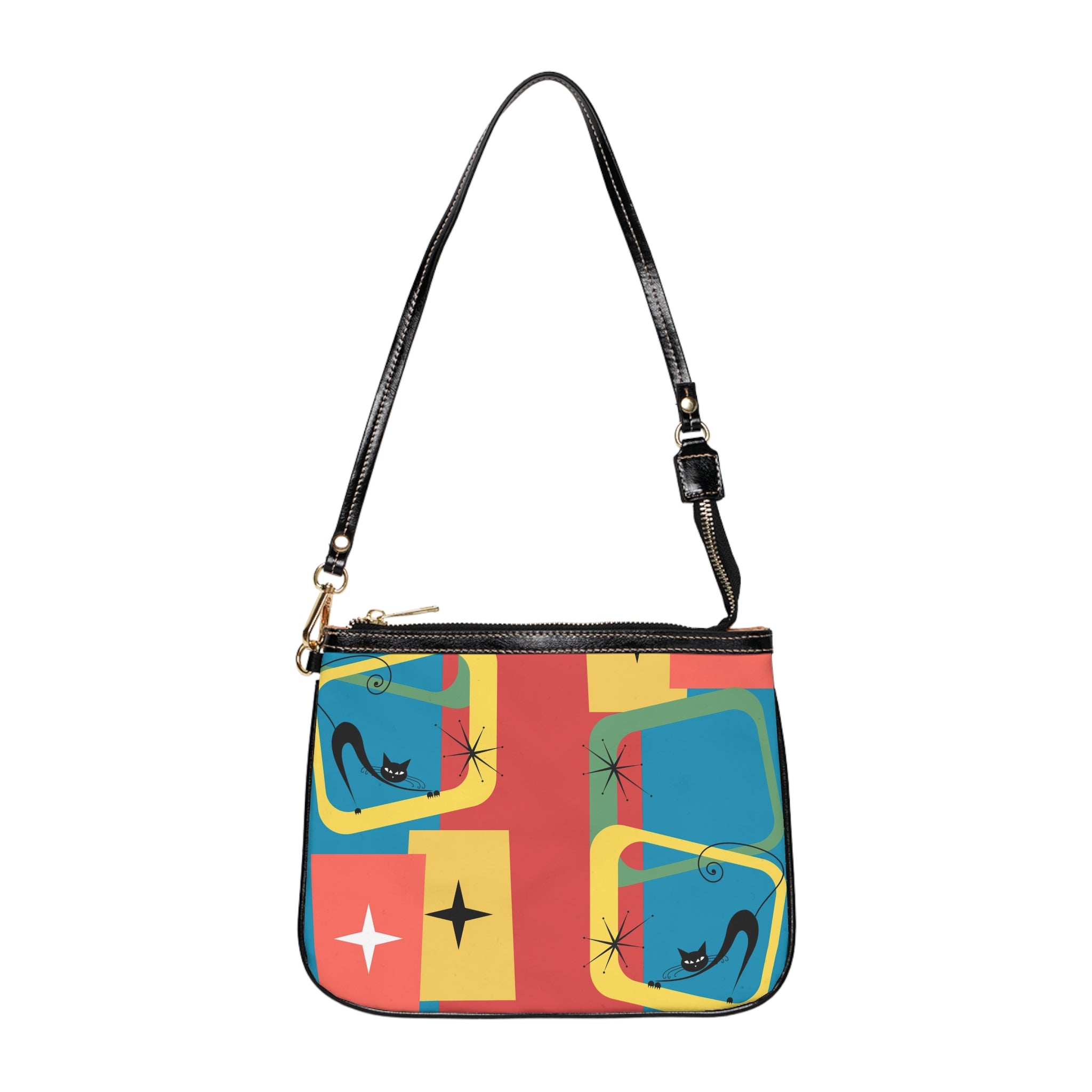 Atomic cat MCM Small Shoulder Bag Mid Century Modern retro kitschy 50s 60s inspired black cat lover handbag