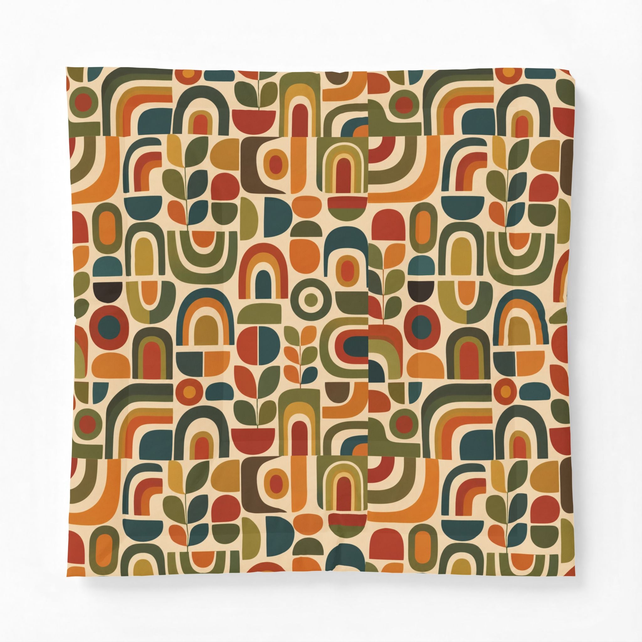 Retro Geometric Pattern Comforter | Mid Century Shapes, Earth Tones