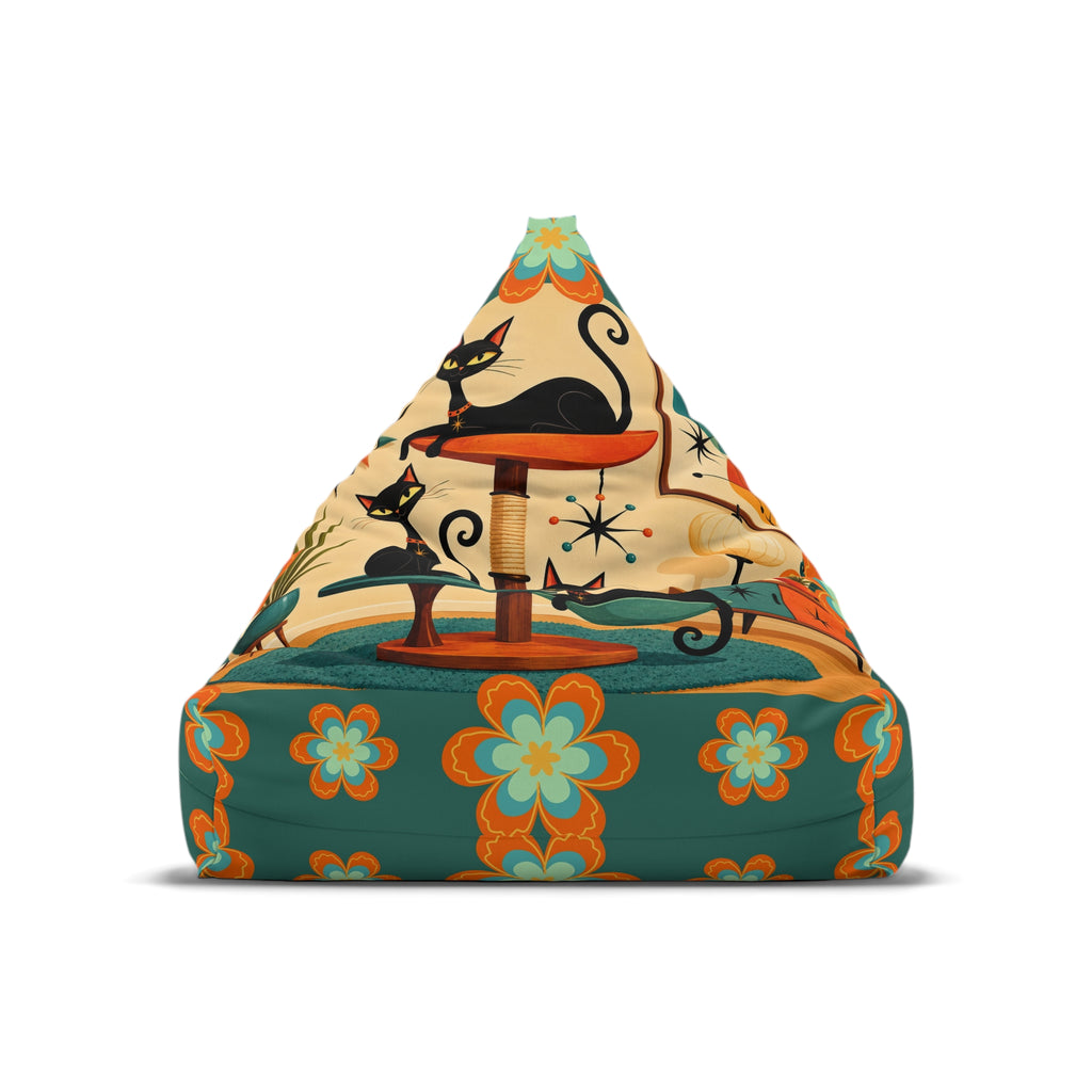 Retro Floral and Atomic Cats Bean Bag Chair Cover | Mid Century Modern Cat Pattern