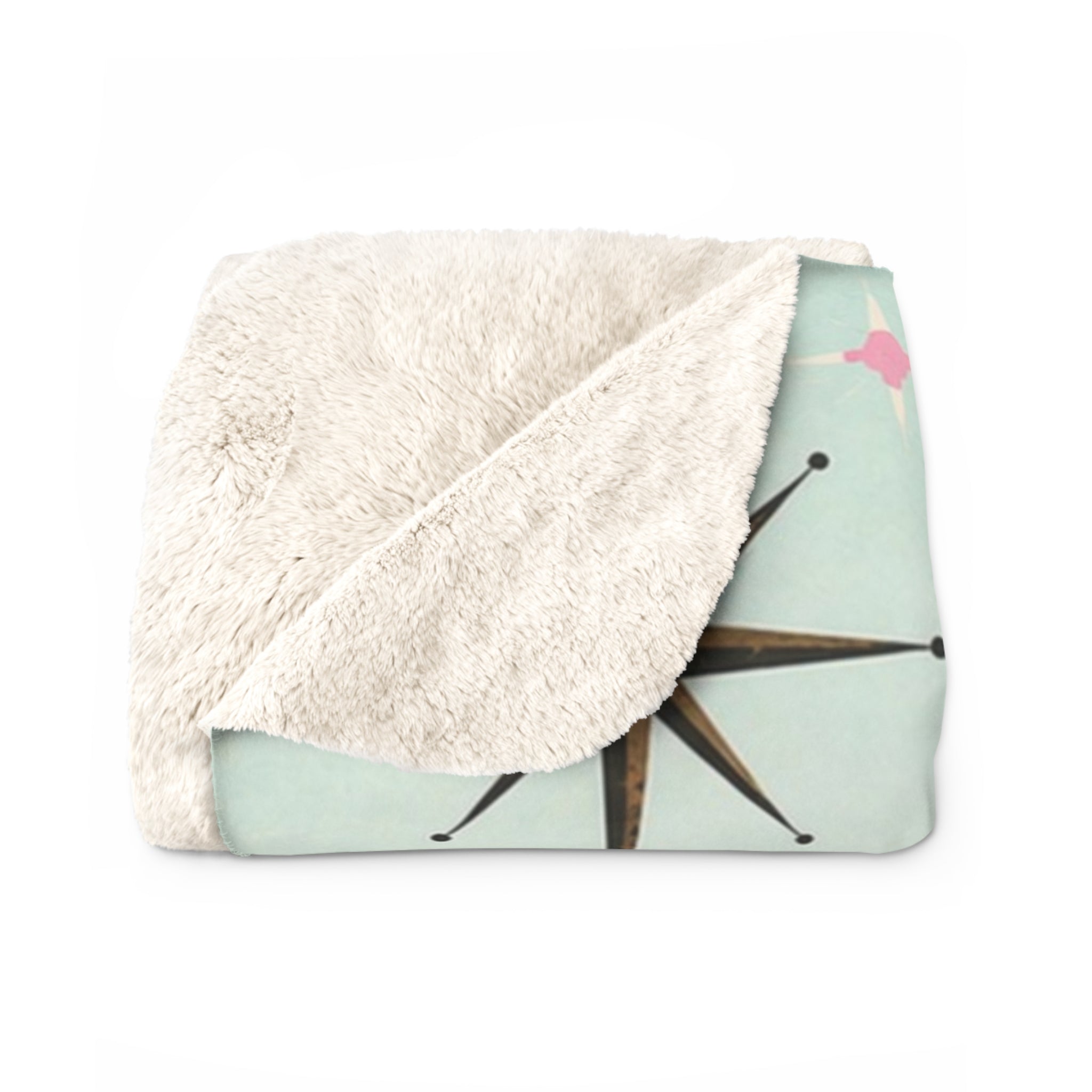 Retro Fabulous Pink Poodle Sherpa Blanket | Mid Century Cityscape