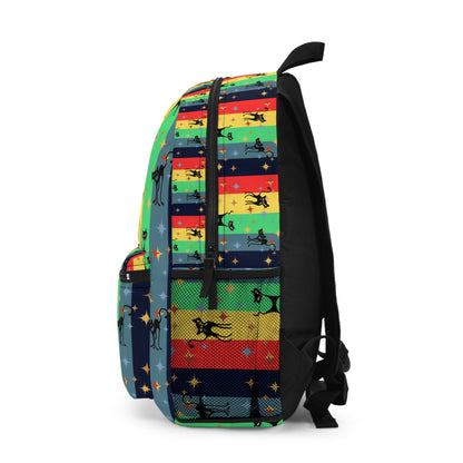 Colorful Atomic cat and stars retro inspired Backpack, hiking, school, college, day trip, weekend away backpack