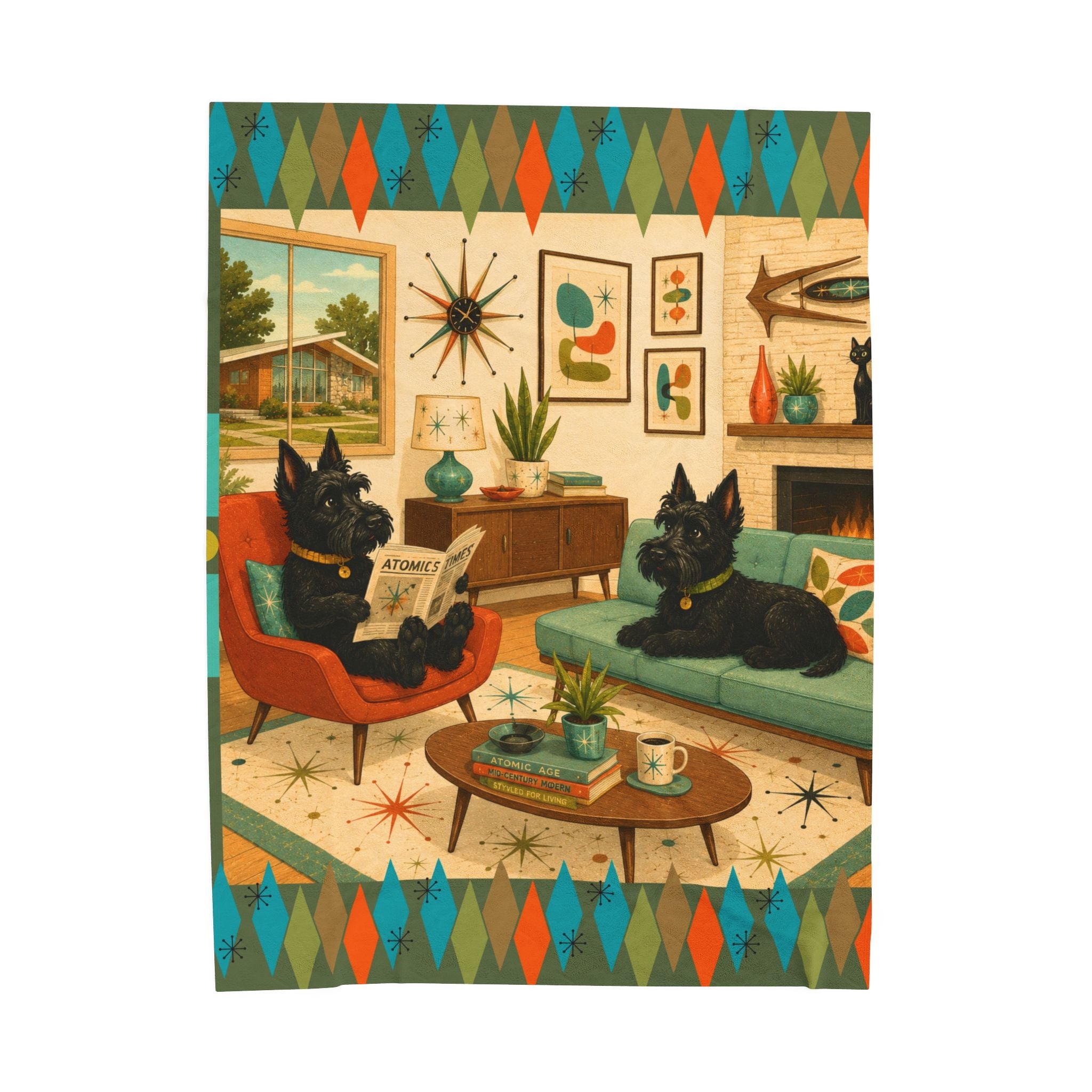 Mid-Century Living Room Scottish Terriers Velveteen Plush Blanket