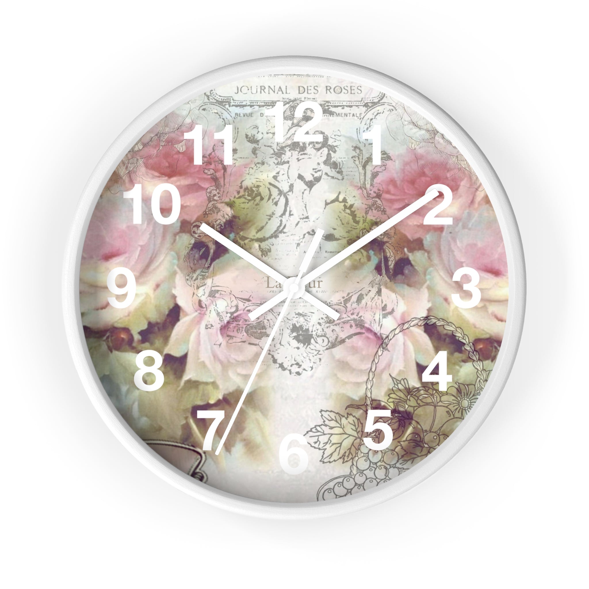 Shabby chic, pink roses, floral Wall clock