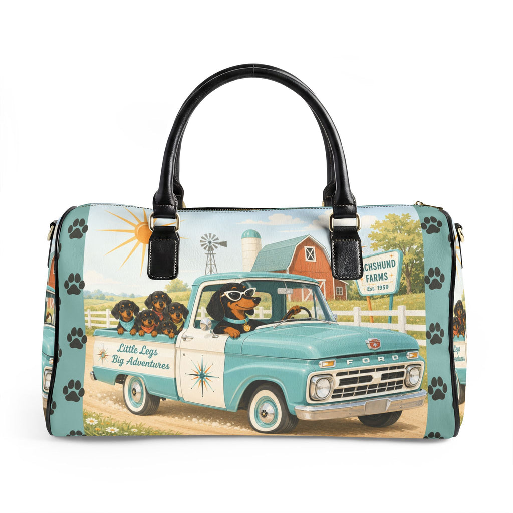 Dachshund Retro Truck Faux Leather Travel Bag | Vintage Farm Road Trip
