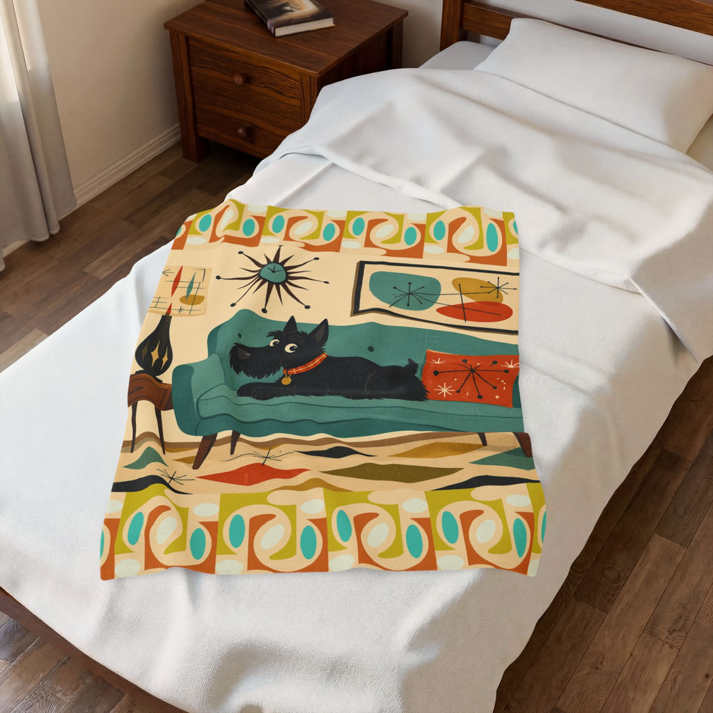 Mid-Century Scottie Dog Couch Blanket | Velveteen Plush Blanket