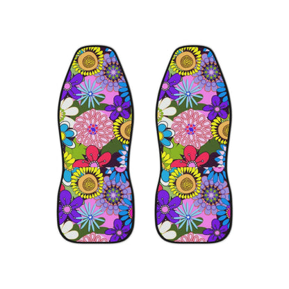 Blossom Burst: Car Seat Covers with Bold Retro Floral Prints