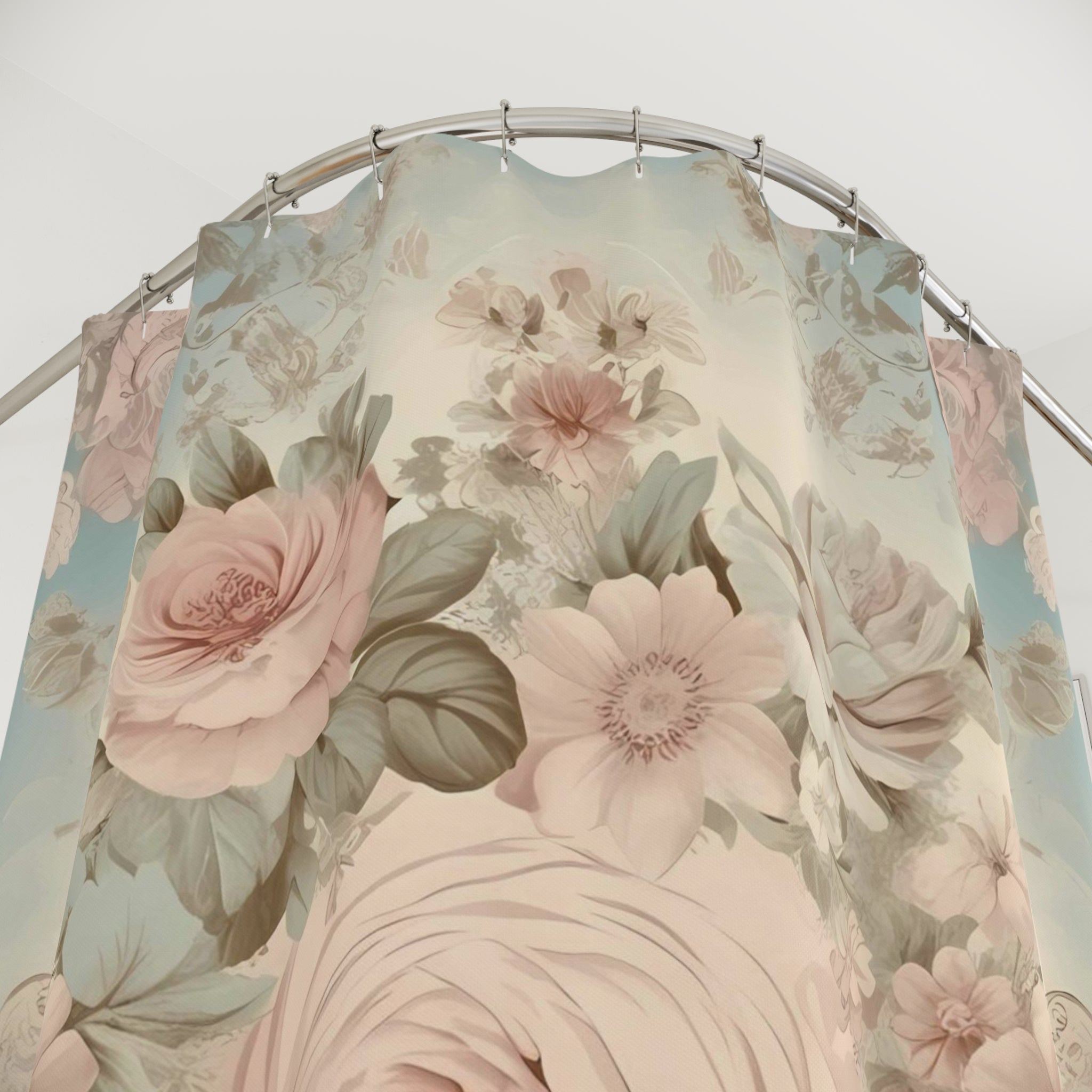 Vintage Pink rose bath decor shabby chic style shower curtain