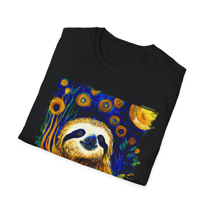 Sloth Van Gogh inspired art Unisex Softstyle T-Shirt, artist shirt, starry night, nature inspired tee