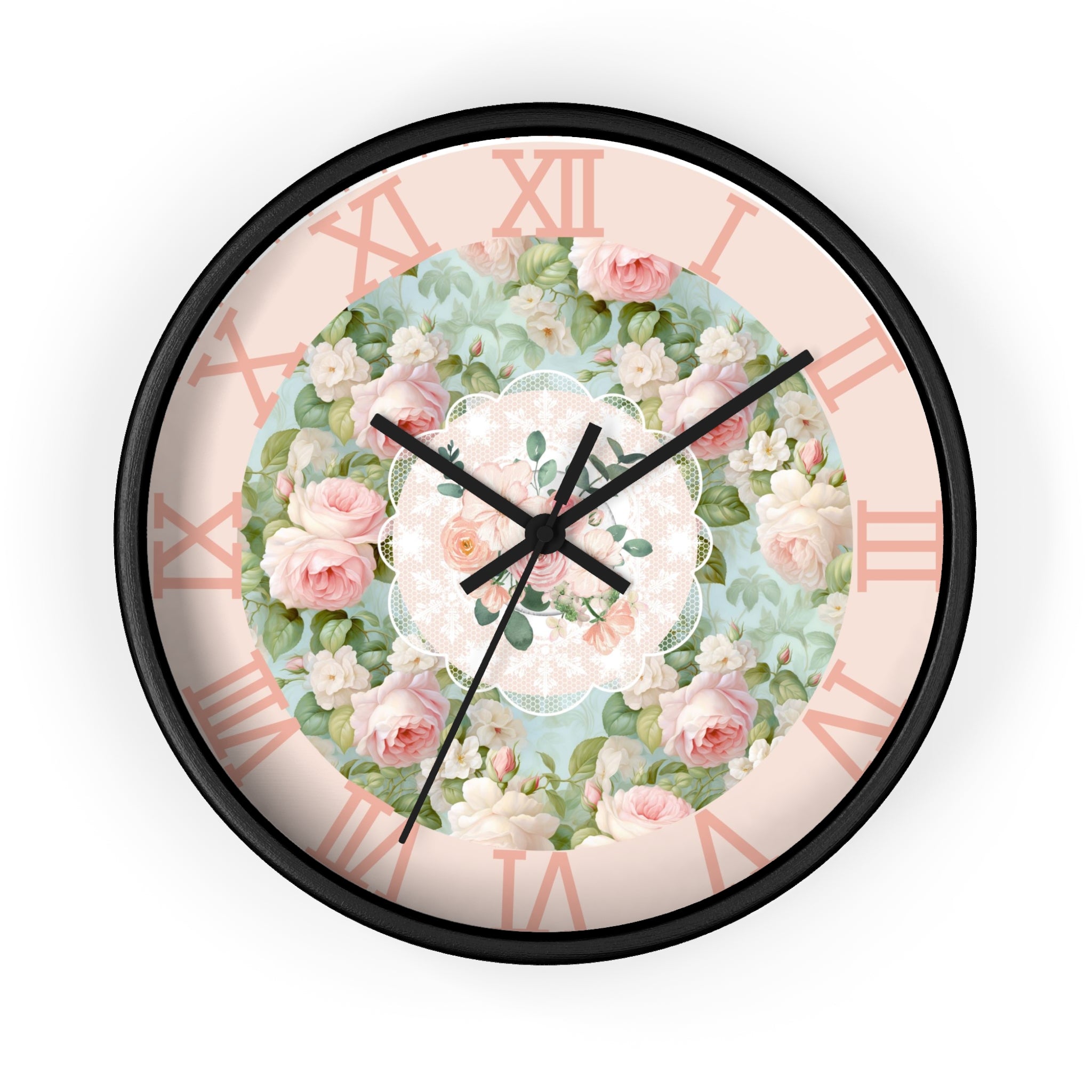 Shabby chic inspired pink rose Wall Clock, kitchen living room bedroom wall clock, silent mechanism