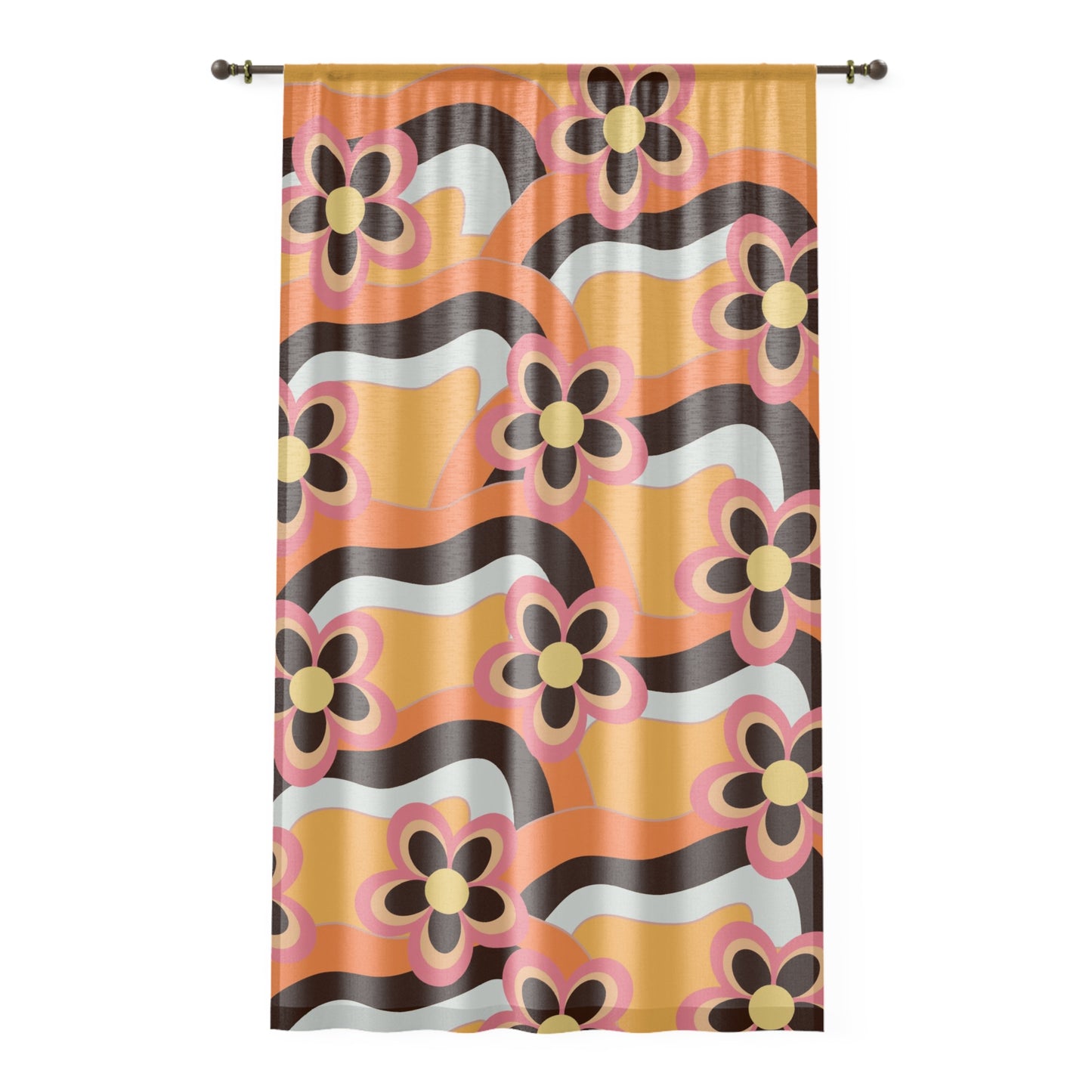 Retro inspired hippie flower sheer Window Curtain, retro home decor, living room bedroom curtain