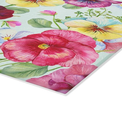 Pansy Cutting Board a Floral Tempered Glass Cheese Board, Unique Floral Chopping Board & Flower Counter Protector, Floral Kitchen decor