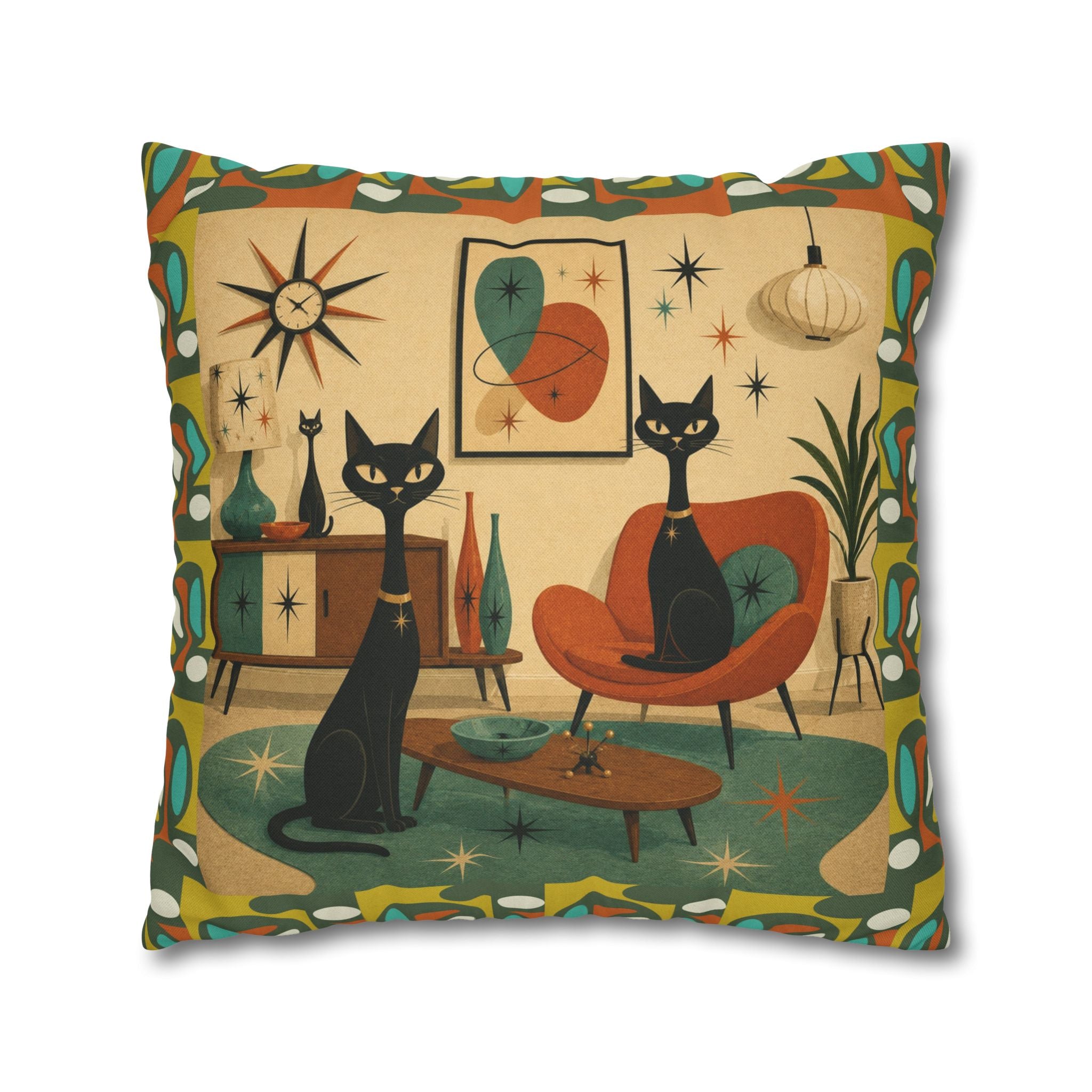 Mid Century Atomic Cats Pillowcase | Retro Atomic Living Room Throw Pillow - COVER ONLY