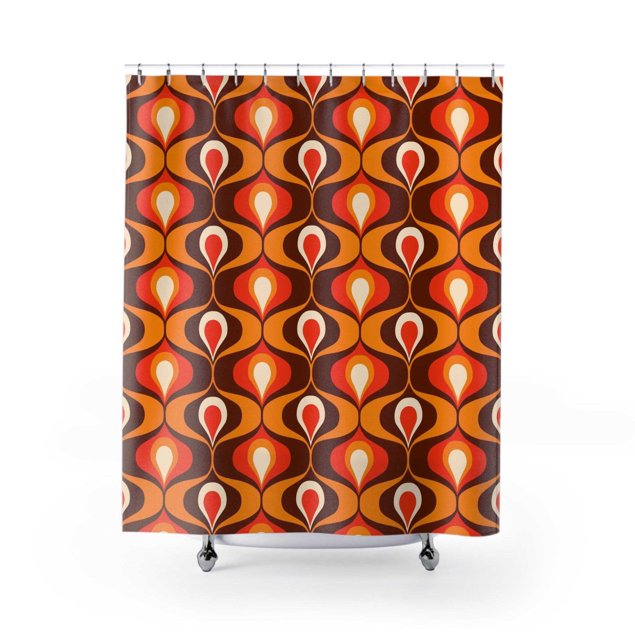 Retro 1970s Geometric Shower Curtain — Orange Brown Mod Pattern