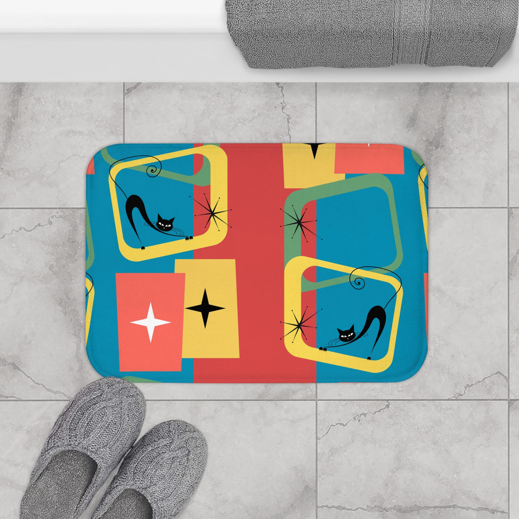 Atomic cat MCM Bath Mat Mid Century Modern retro bathroom black cat lover gift