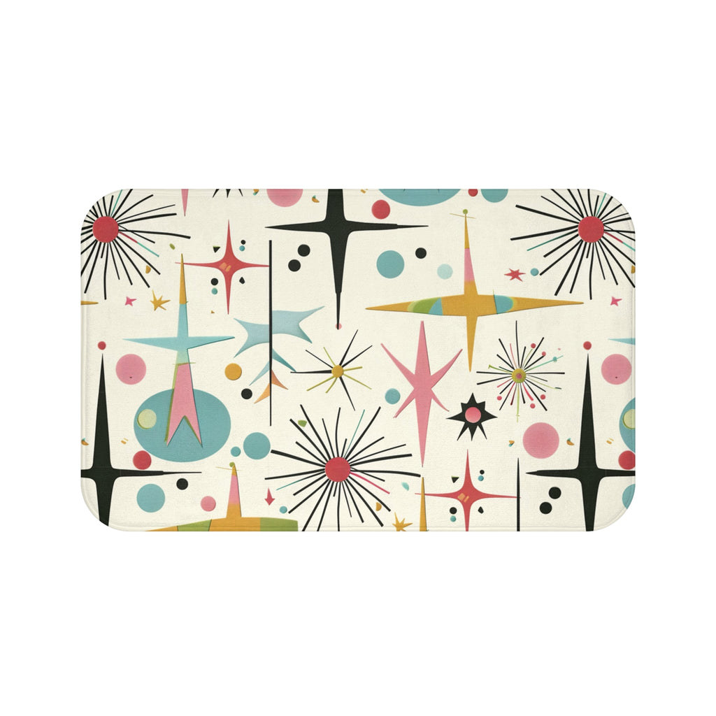 Retro Atomic Starburst Bath Mat — Mid-Century Modern Bathroom Rug