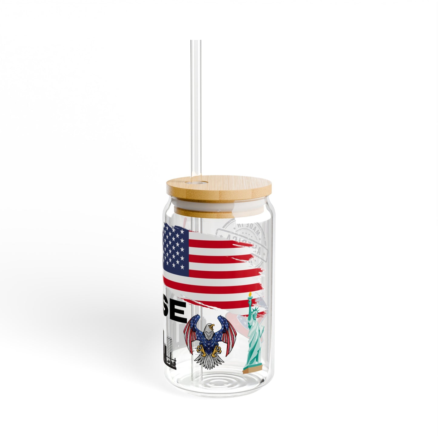 Made in the USA Personalized Sipper Glass, 16oz, name glass, cute coffee glass, iced coffee glass, glass with lid and straw, patriotic glass