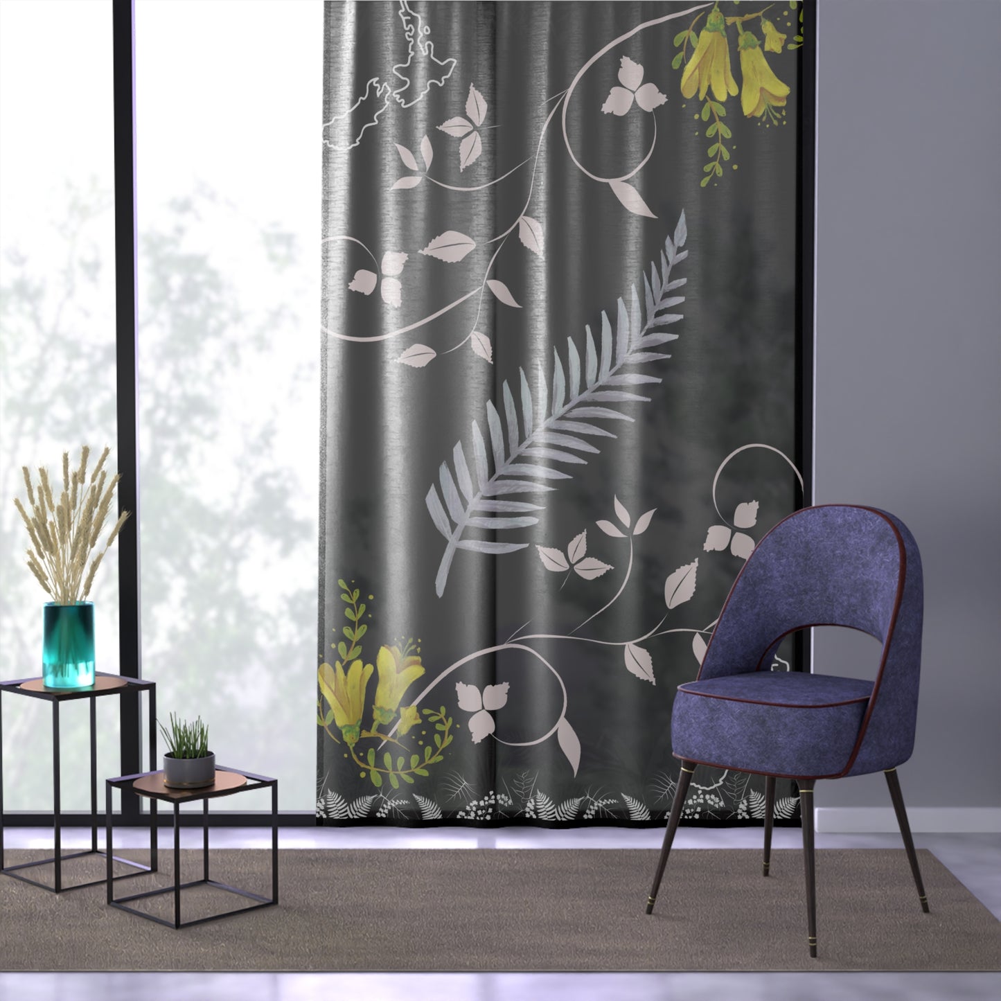 New Zealand fern and Kowhai sheer Window Curtain