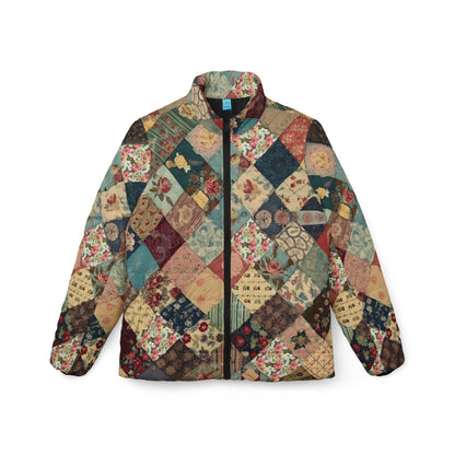 Retro inspired Patchwork (PRINTED LOOK ONLY) Womens Puffer Jacket, floral ladies Jacket