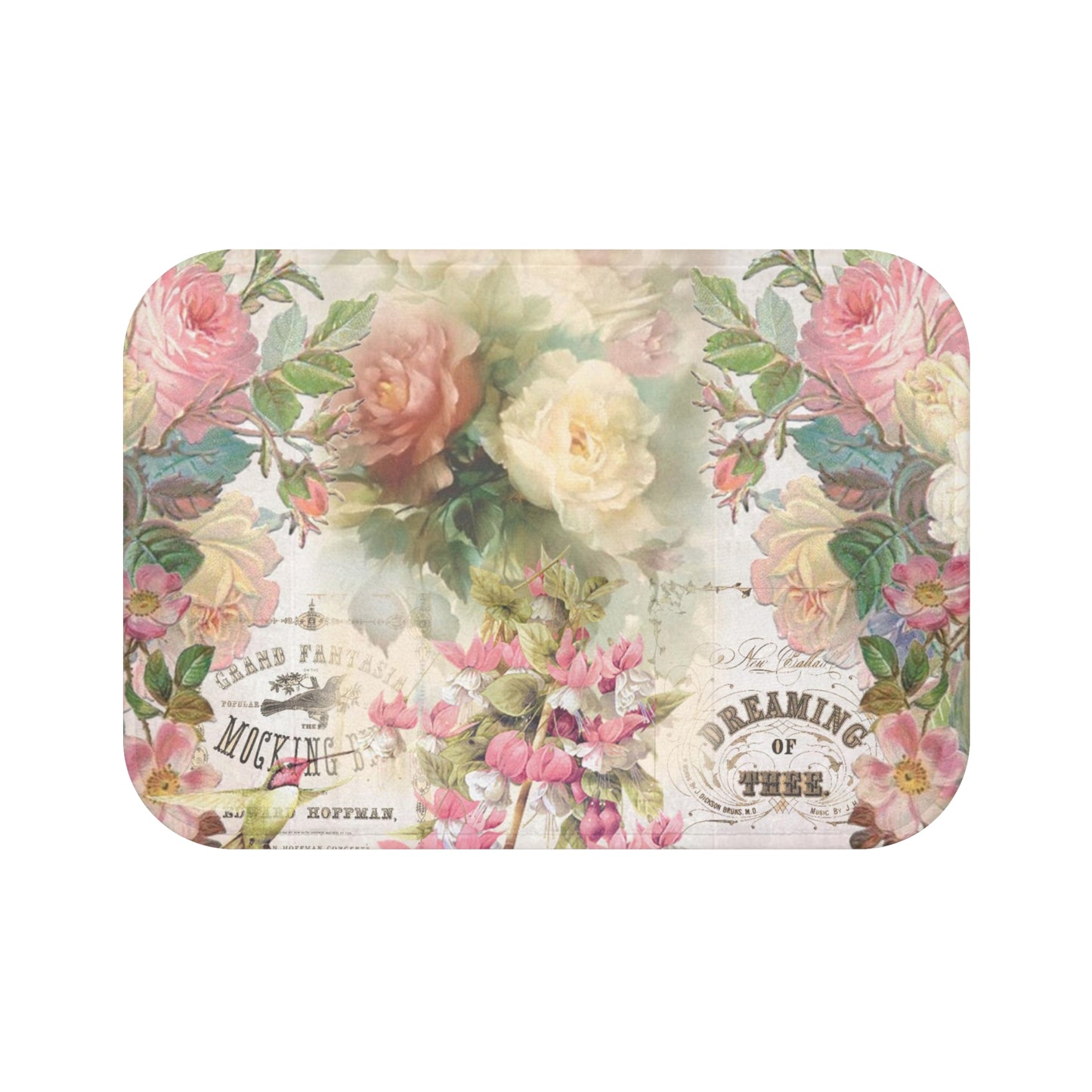 Shabby chic, vintage flowers, cottage decor, floral Bath Mat