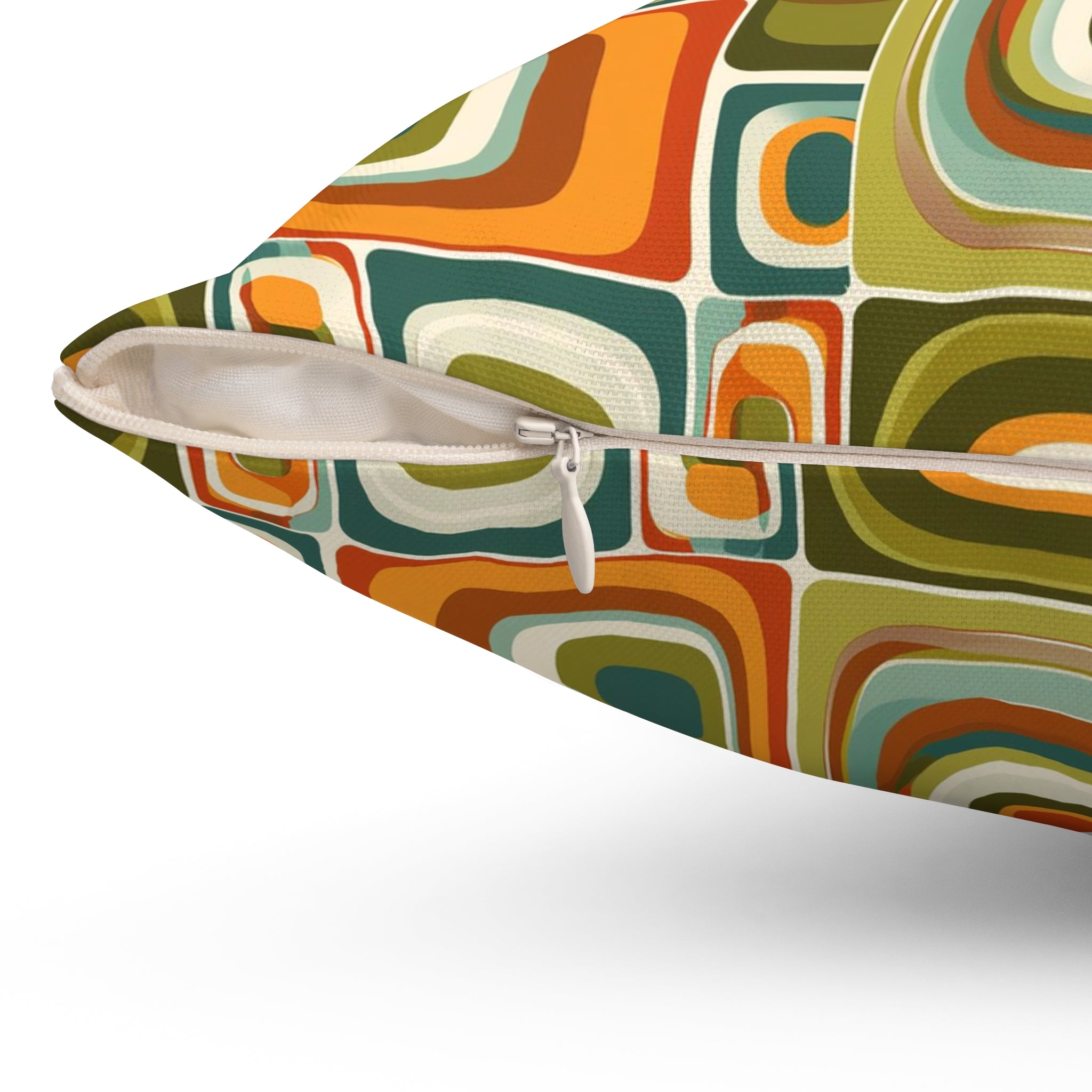 Retro Green orange geometric shapes Square Pillow, Mid Century Modern, MCM home decor, Retro living, scatter cushion