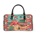 Retro Flamingo fly away Beach Duffle Faux Leather Travel Bag | Vintage Tiki Roadtrip