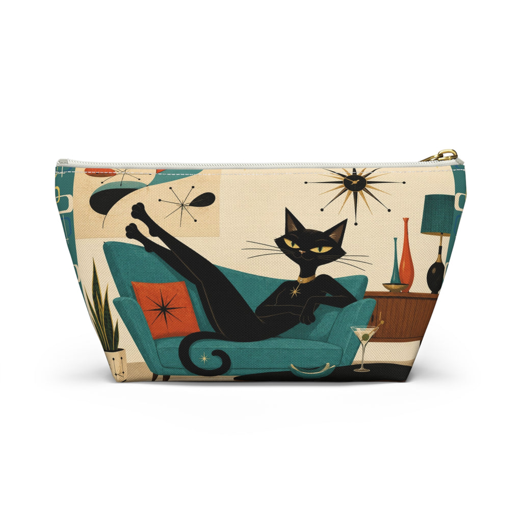 Mid Century Atomic Black Cat Lounge Accessory Pouch | T-Bottom Cosmetic Bag
