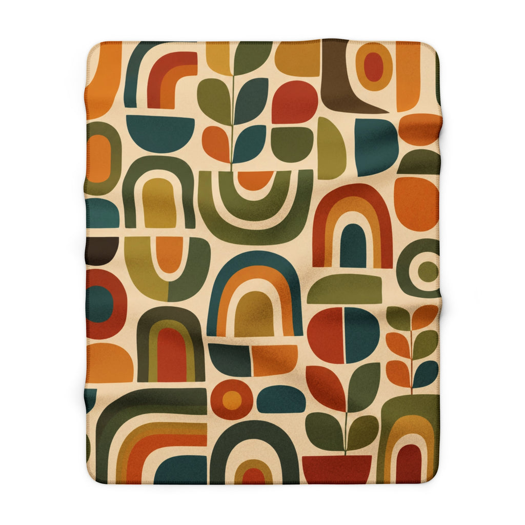 Retro Geometric Pattern Sherpa Blanket | Mid Century Rainbows