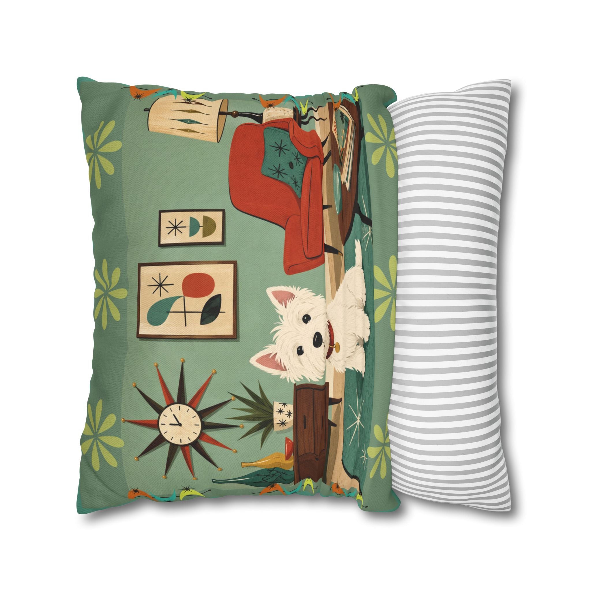 Retro Westie Dog Retro Living Room Pillowcase | Square Throw Pillowcase - COVER ONLY