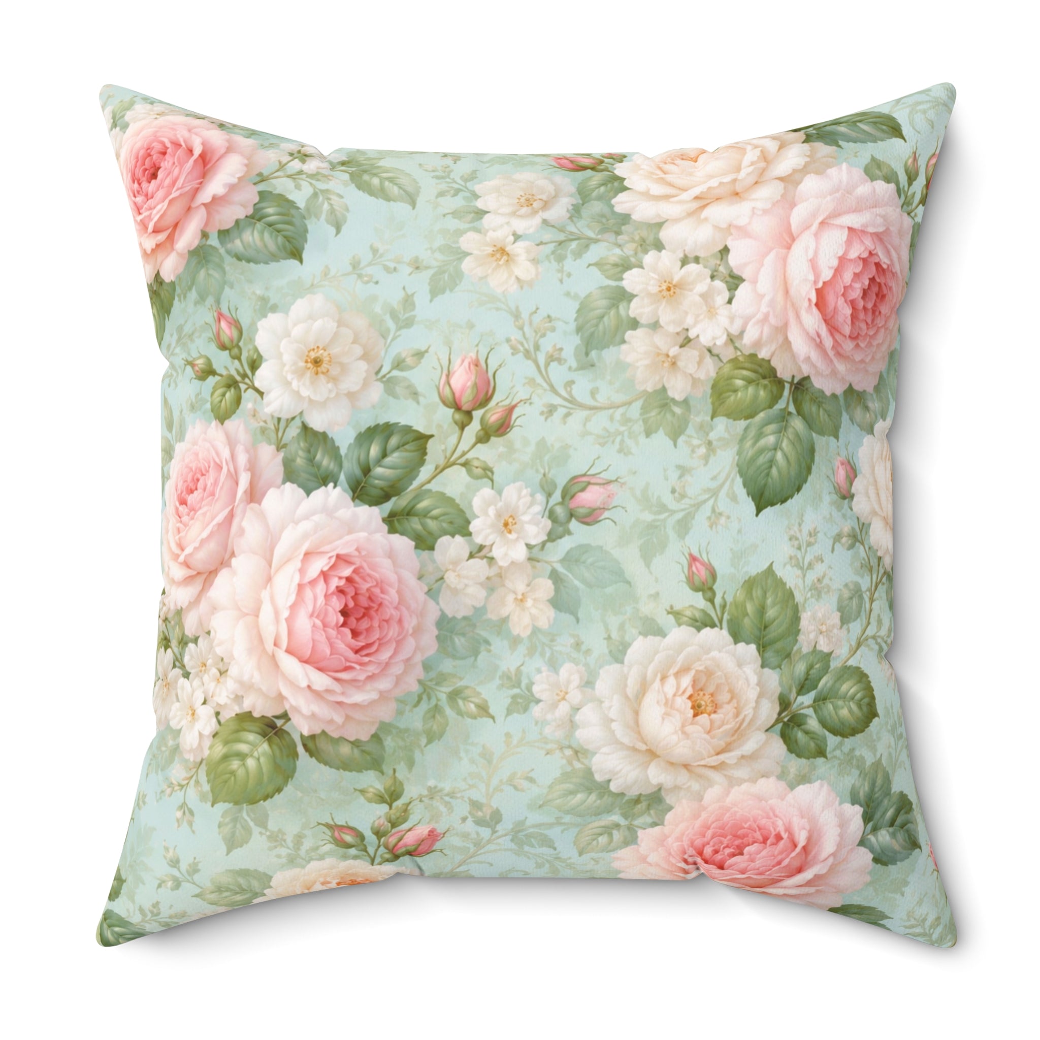 Vintage Pink Roses Toss Pillow | Floral Square Pillow, Shabby Chic