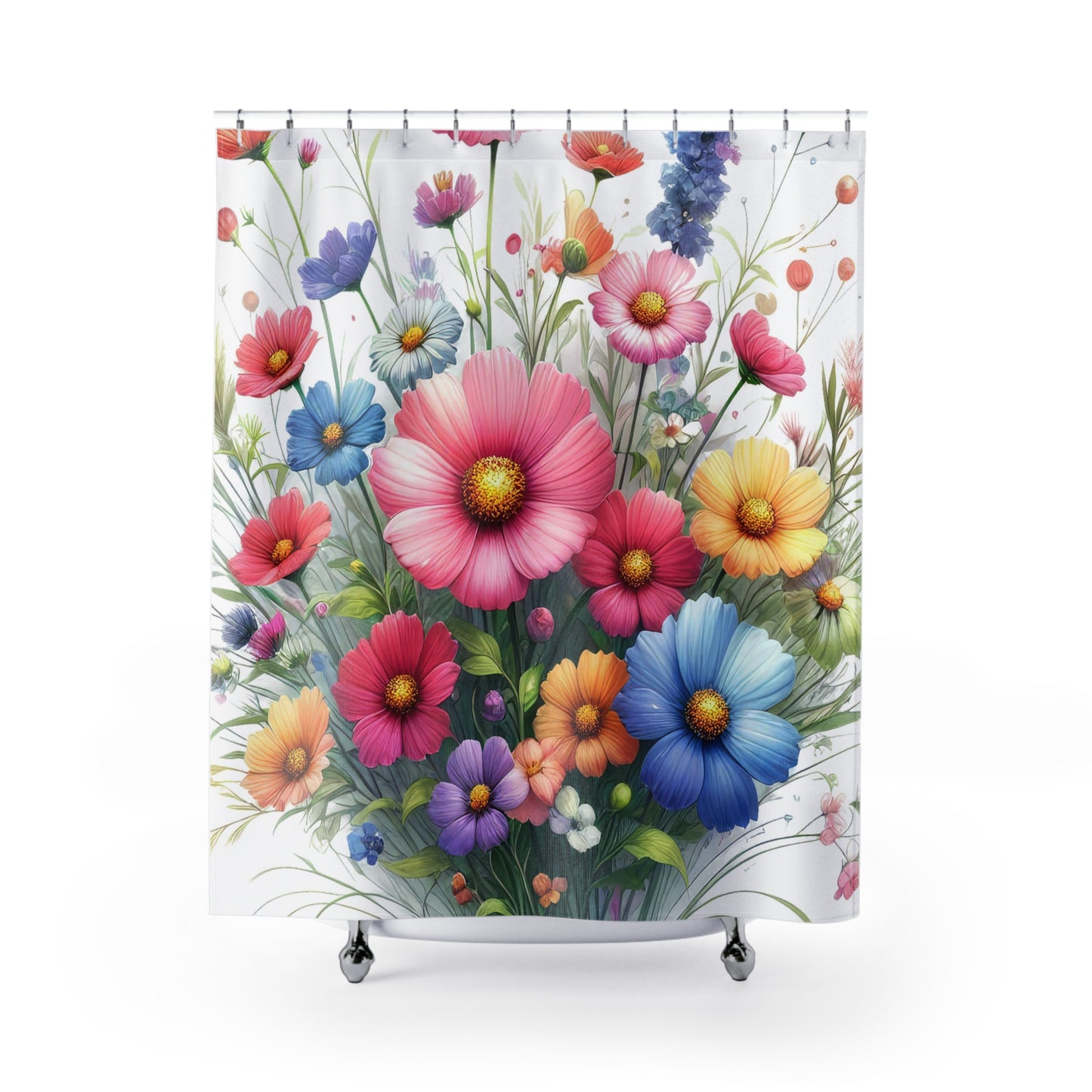 Colorful Wildflower Shower Curtain, country cottage, Farmhouse, bathtub stall shower curtain