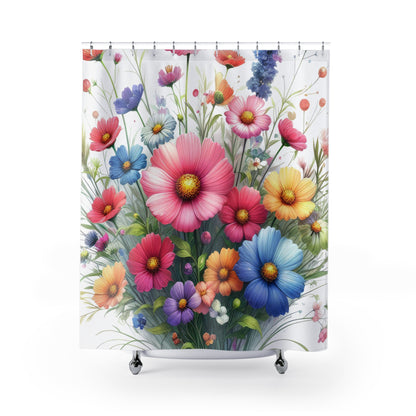 Colorful Wildflower Shower Curtain, country cottage, Farmhouse, bathtub stall shower curtain