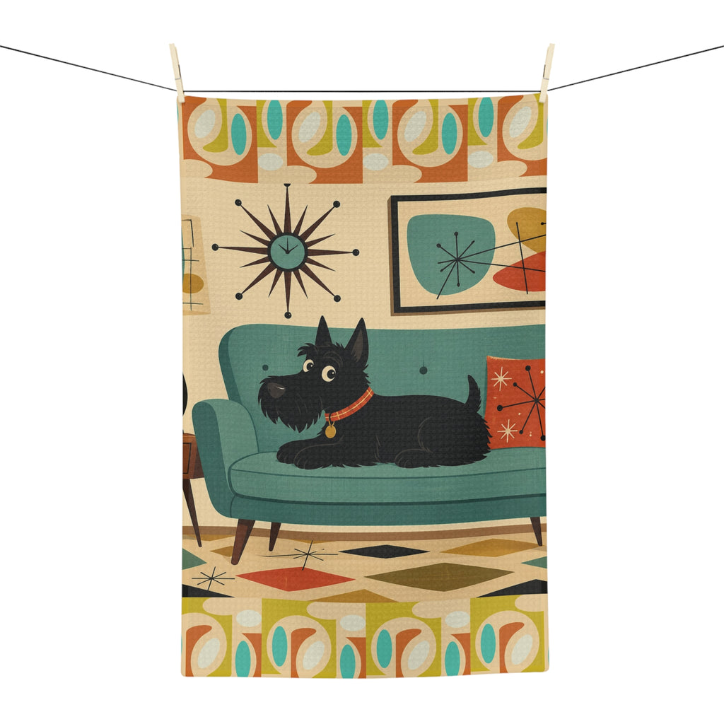 Mid Century Scotty Dog Microfiber Tea Towel | Retro Living Room Illustration