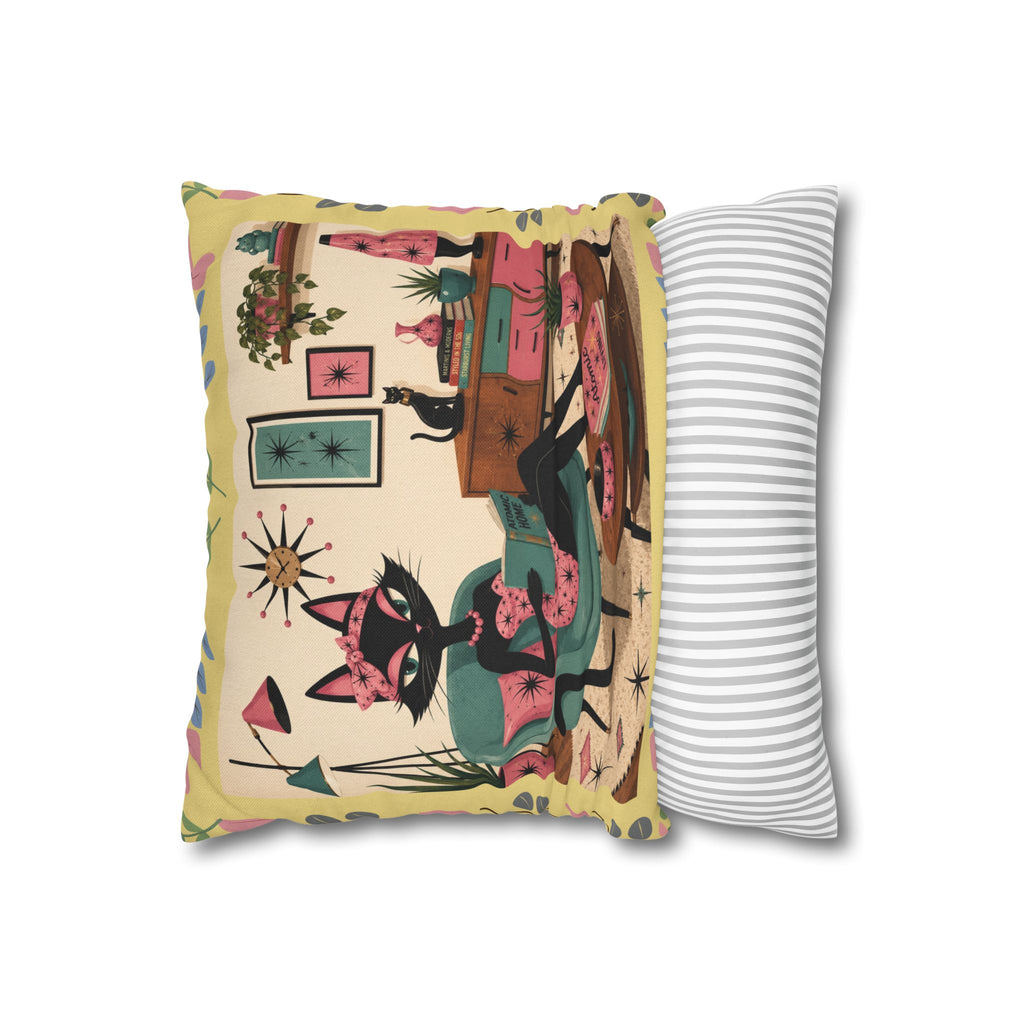 Retro Mid Century Atomic Cat Lounge Pillowcase | Square Pillowcase - COVER ONLY