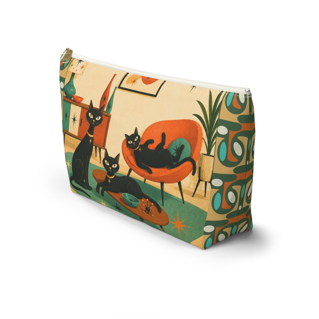 Mid-Century Atomic Black Cats Accessory Pouch